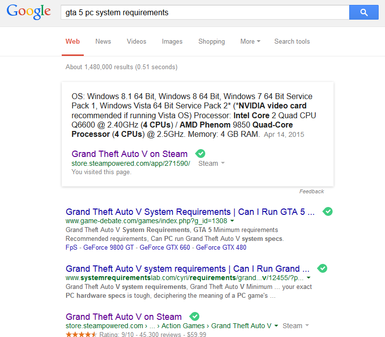 Google GTA V Sys Req